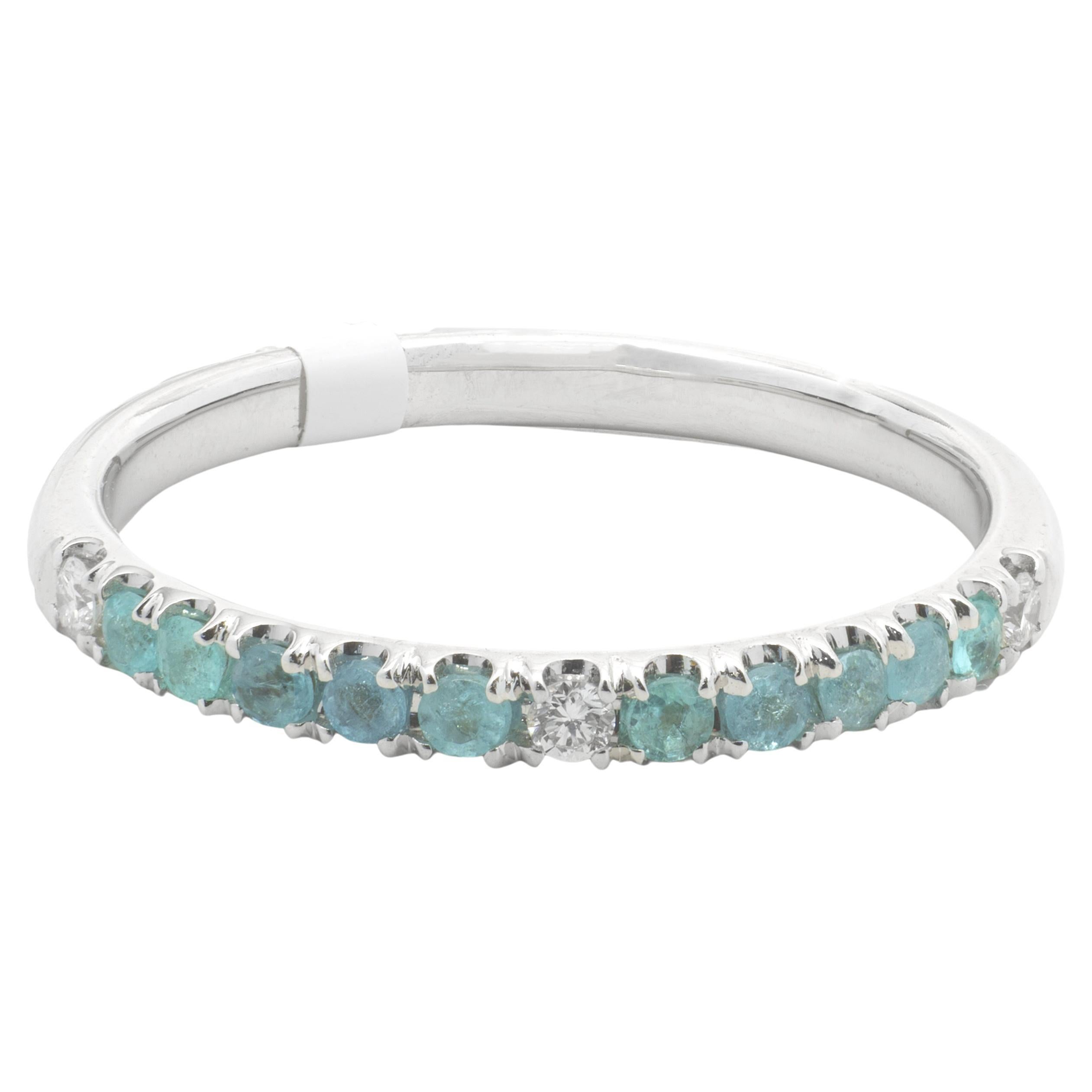 18 Karat White Gold Paraiba Tourmaline and Diamond Band