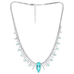 18 Karat White Gold Paraiba Tourmaline Diamond Wreath Style Coomi Necklace