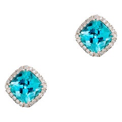 18 Karat White Gold Paraiba Tourmalines 4.65 Carat Diamond Entourage Earrings