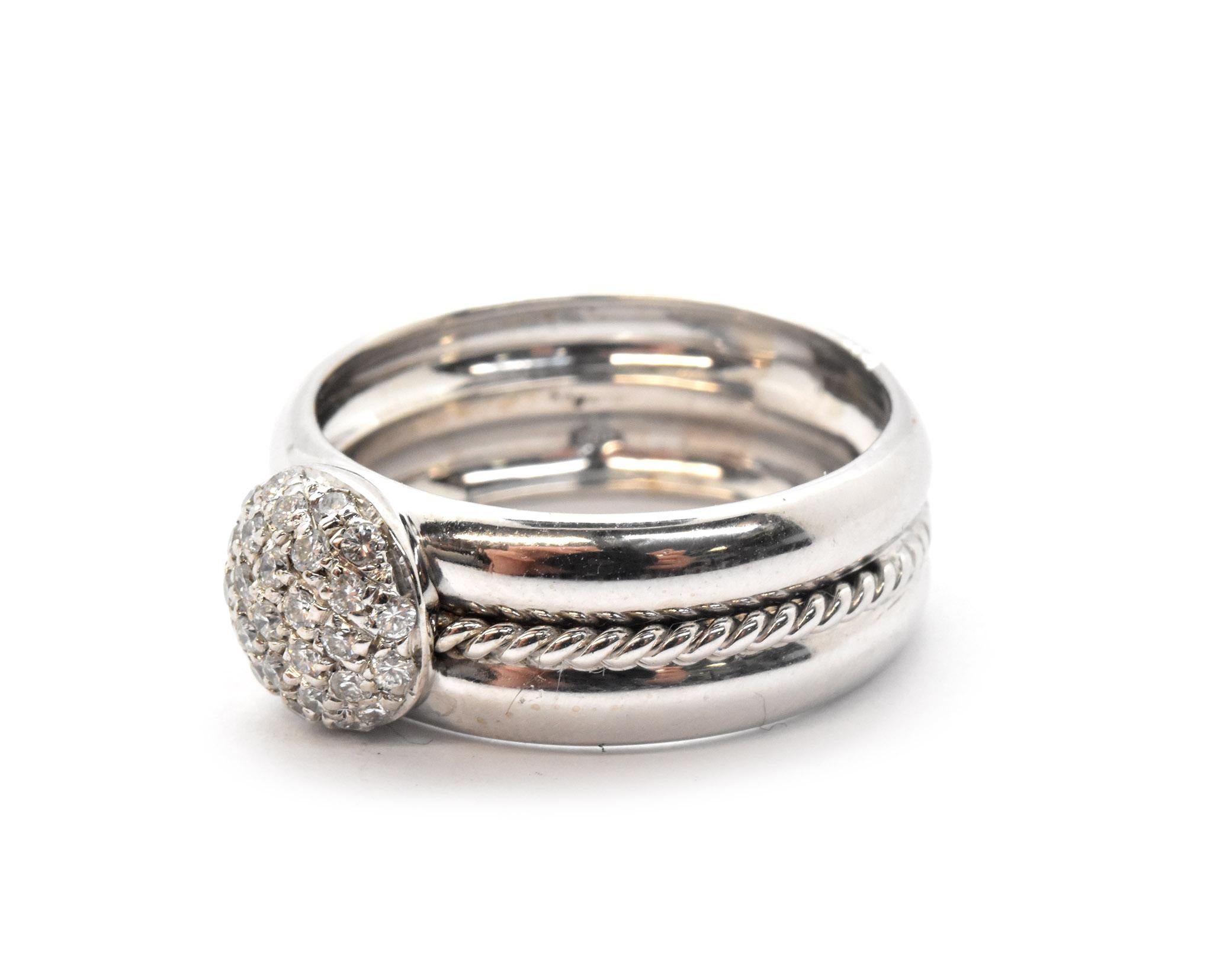 Make an unforgettable statement when you show up wearing this amazing pave 0.35cttw diamond ball ring made in 18k white gold! In the setting of the ring there is 0.35cttw of pave set round brilliant diamonds. The ring is surrounded with another band