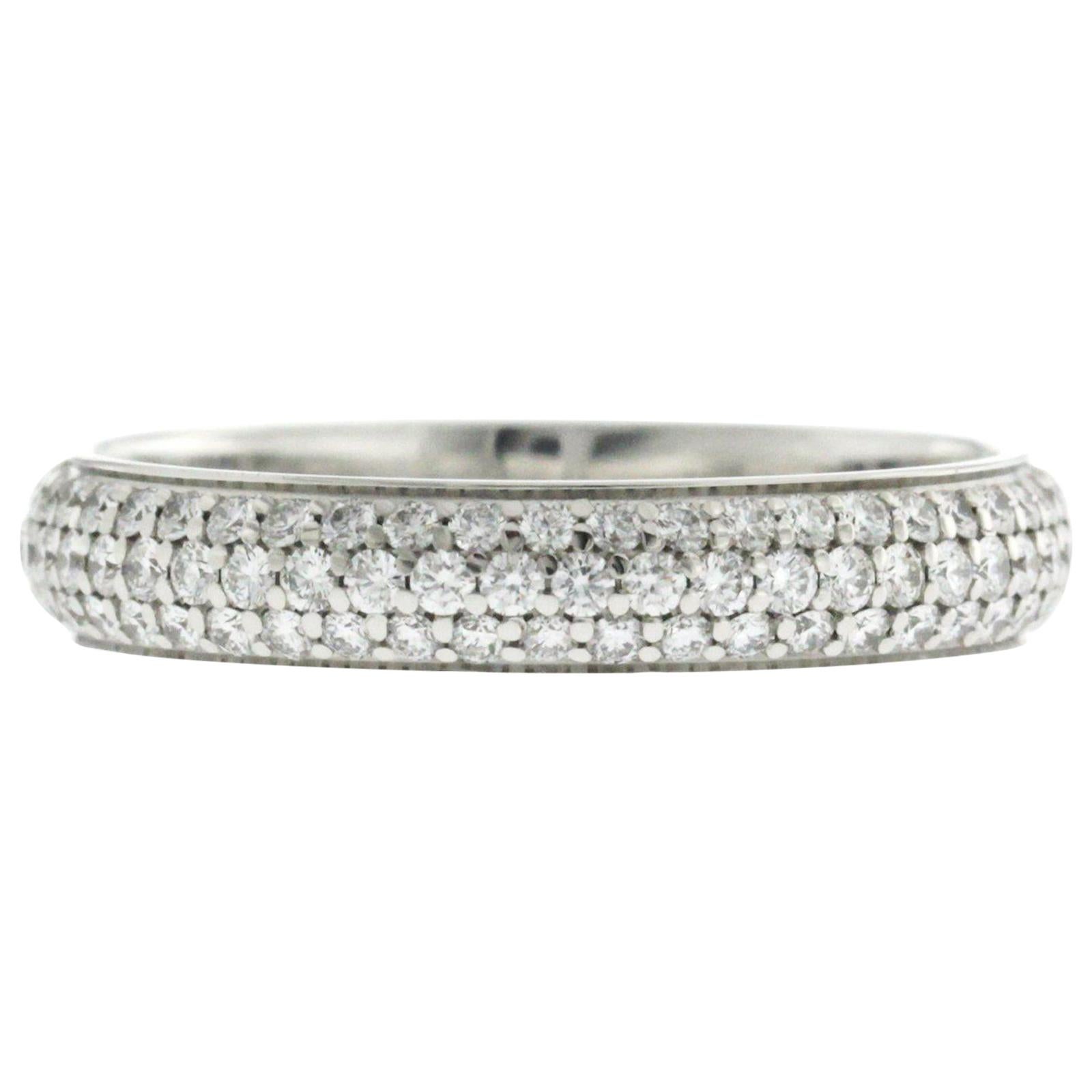 18 Karat White Gold Pave 1.10 Carat Diamond Wedding Band Eternity Ring For Sale