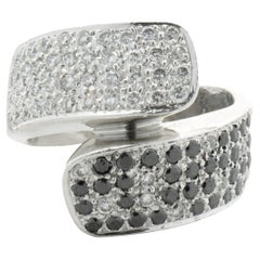 18 Karat White Gold Pave Black and White Diamond Bypass Ring