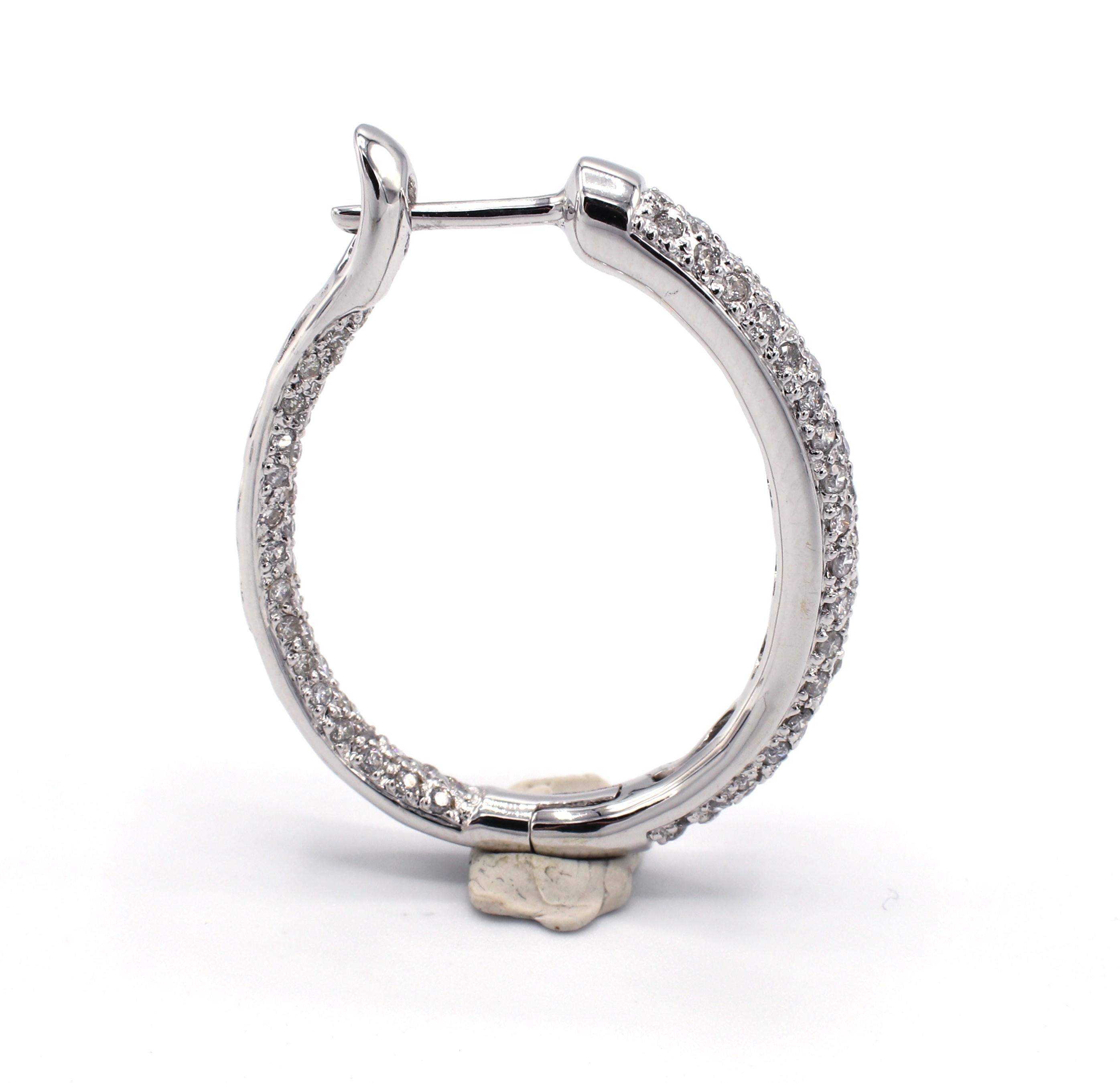 Modern 18 Karat White Gold Pave Diamond 2 Carat Hoop Earrings