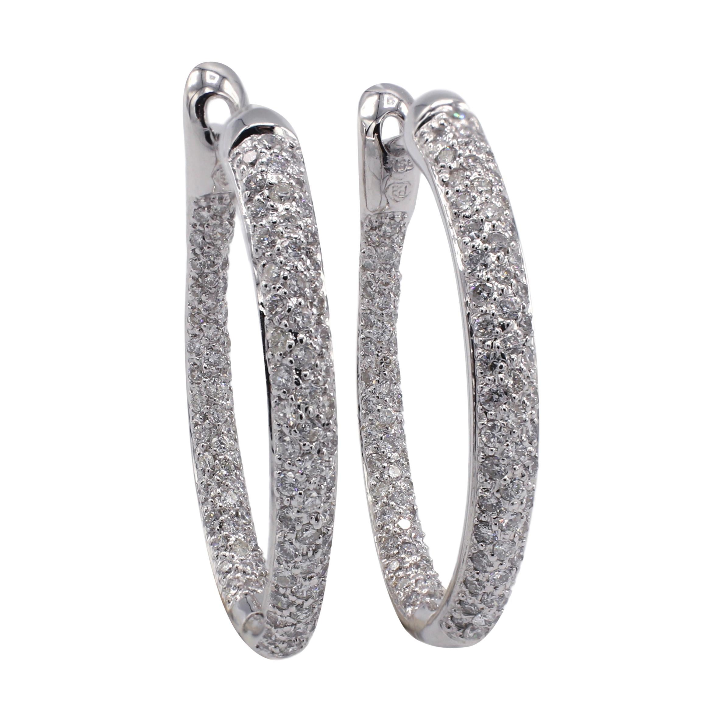 Martin Katz 18 Karat White Gold and Diamond Hoop Earrings 3.60 Carat at ...