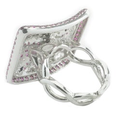 18 Karat White Gold Pave Diamond and Pink Sapphire Rectangle Fashion Ring