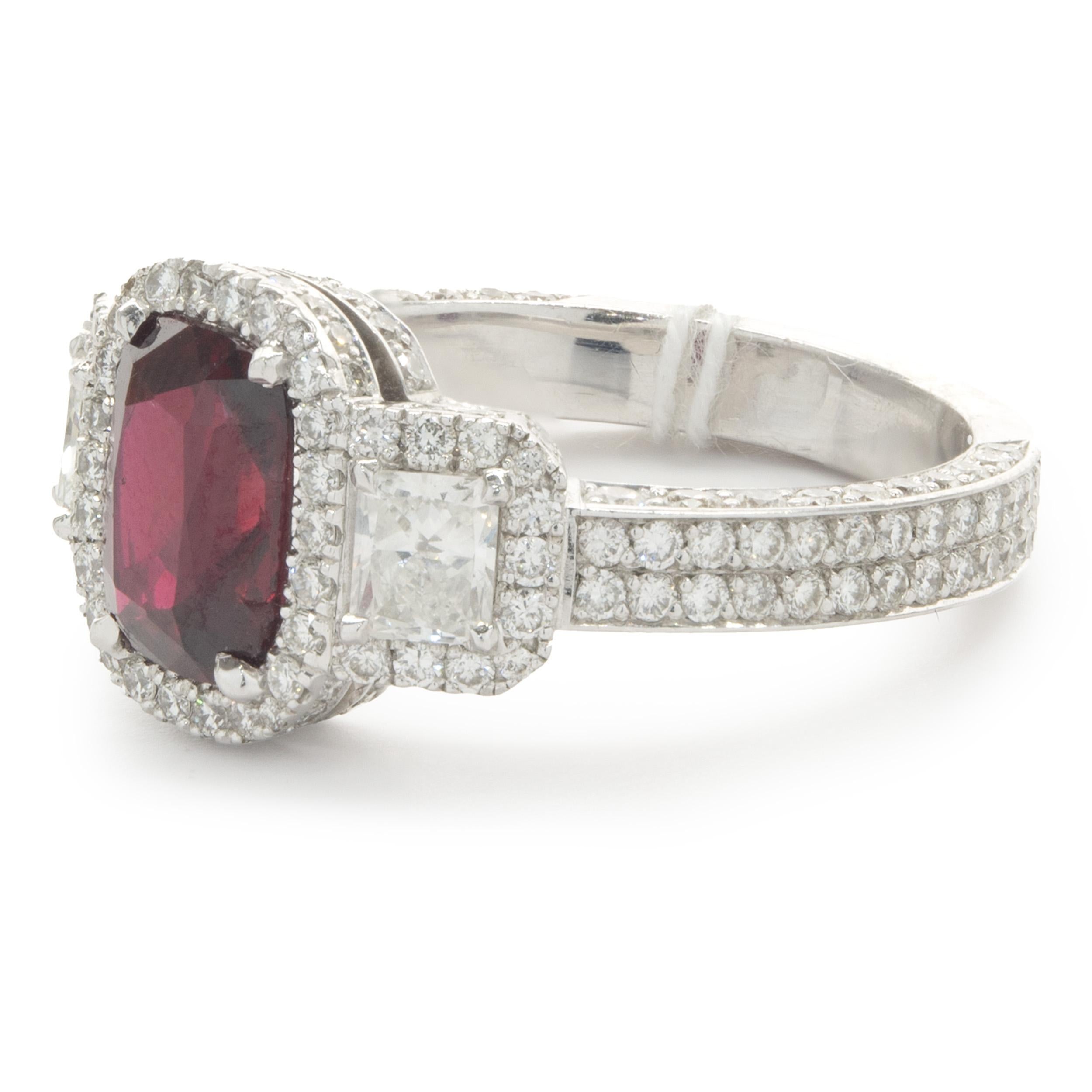 18 Karat White Gold Pave Diamond and Ruby Ring In Excellent Condition For Sale In Scottsdale, AZ