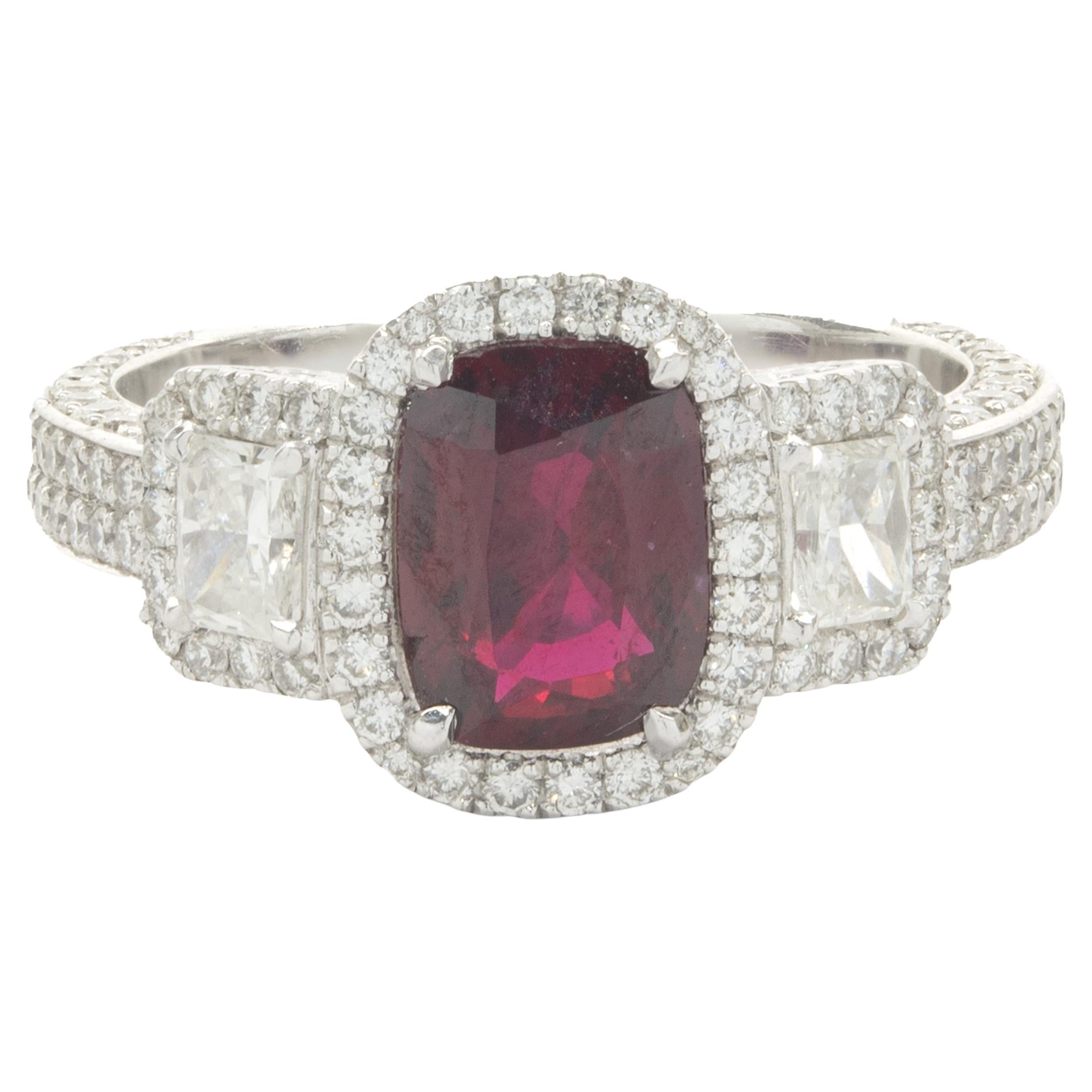 18 Karat White Gold Pave Diamond and Ruby Ring For Sale