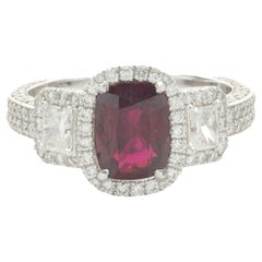 18 Karat White Gold Pave Diamond and Ruby Ring