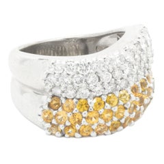 18 Karat White Gold Pave Diamond and Yellow Sapphire Wave Band