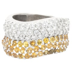 18 Karat White Gold Pave Diamond and Yellow Sapphire Wave Band