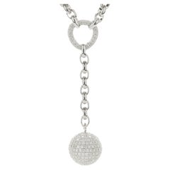 18 Karat White Gold Pave Diamond Ball Lariat Necklace