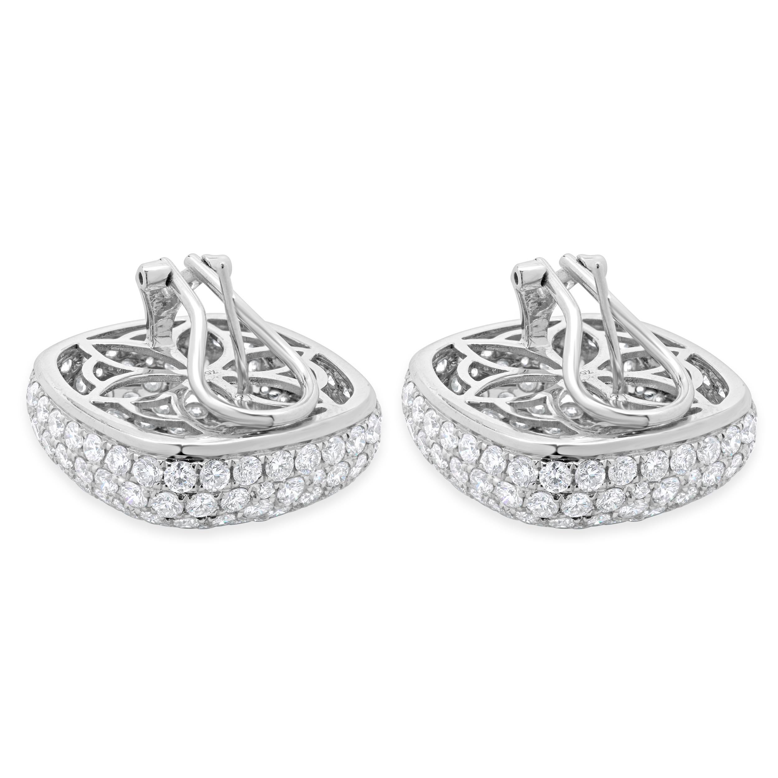 Round Cut 18 Karat White Gold Pave Diamond Button Earrings For Sale
