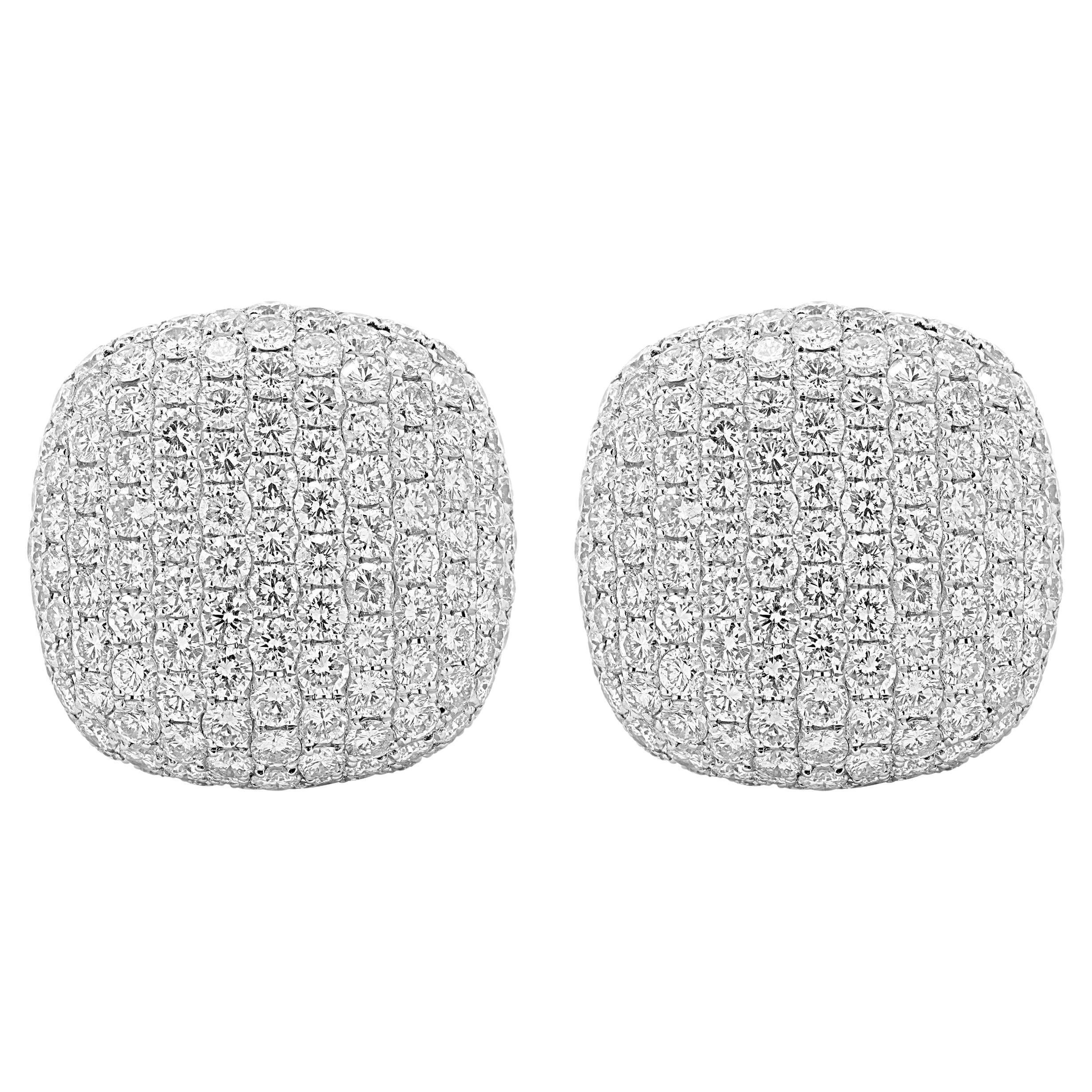 18 Karat White Gold Pave Diamond Button Earrings For Sale