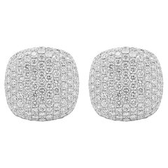 18 Karat White Gold Pave Diamond Button Earrings
