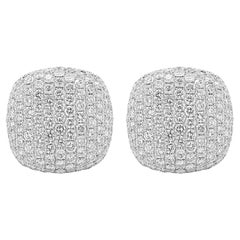 18 Karat White Gold Pave Diamond Button Earrings