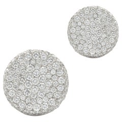 18 Karat White Gold Pave Diamond Button Stud Earrings