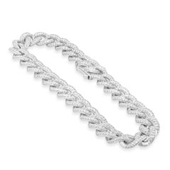 18 Karat White Gold Pave Diamond Cuban Link Bracelet 7.5"