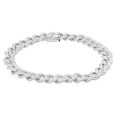 18 Karat White Gold Pave Diamond Cuban Link Bracelet 7.5"