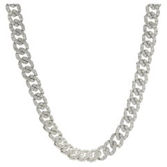 18 Karat White Gold Pave Diamond Cuban Link Necklace