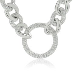 18 Karat White Gold Pave Diamond Cuban Link Necklace w/ Open Circle Centerpiece