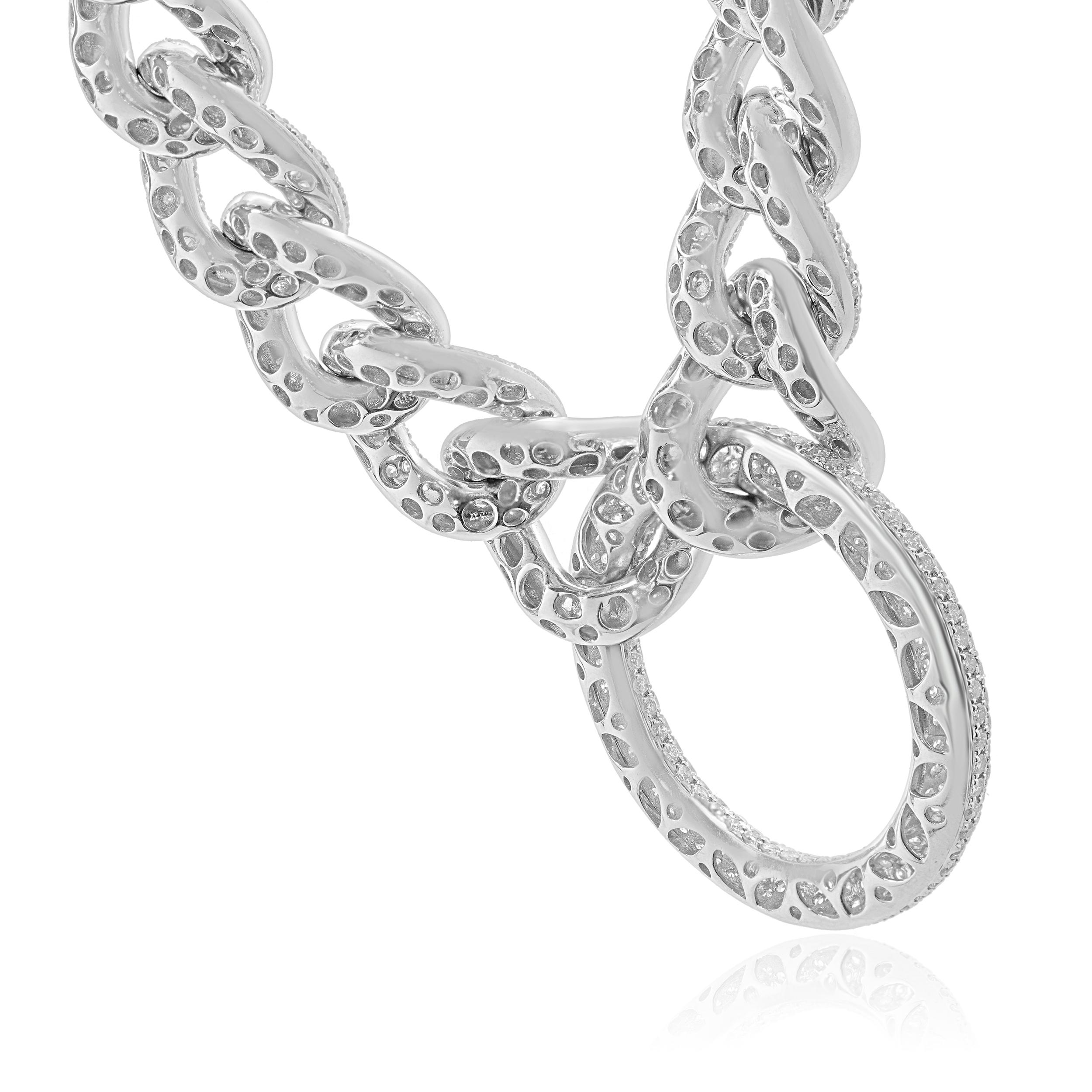 Collana Cuban Link in oro bianco 18 carati con pavé di diamanti e cerchio aperto centrale In condizioni ottime in vendita a Scottsdale, AZ