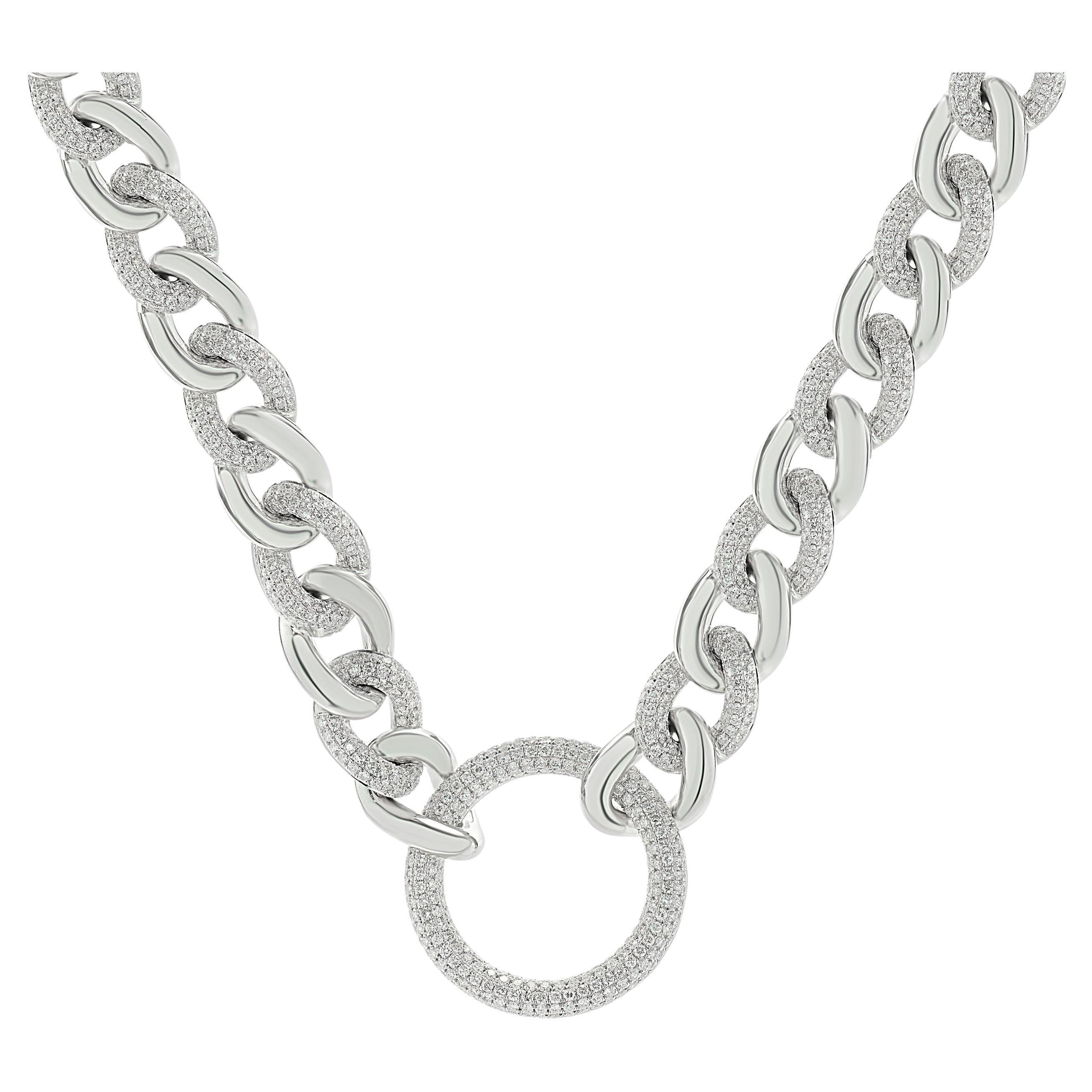 Collana Cuban Link in oro bianco 18 carati con pavé di diamanti e cerchio aperto centrale