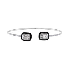 18 Karat White Gold Pave Diamond Cuff Bangle with Enamel