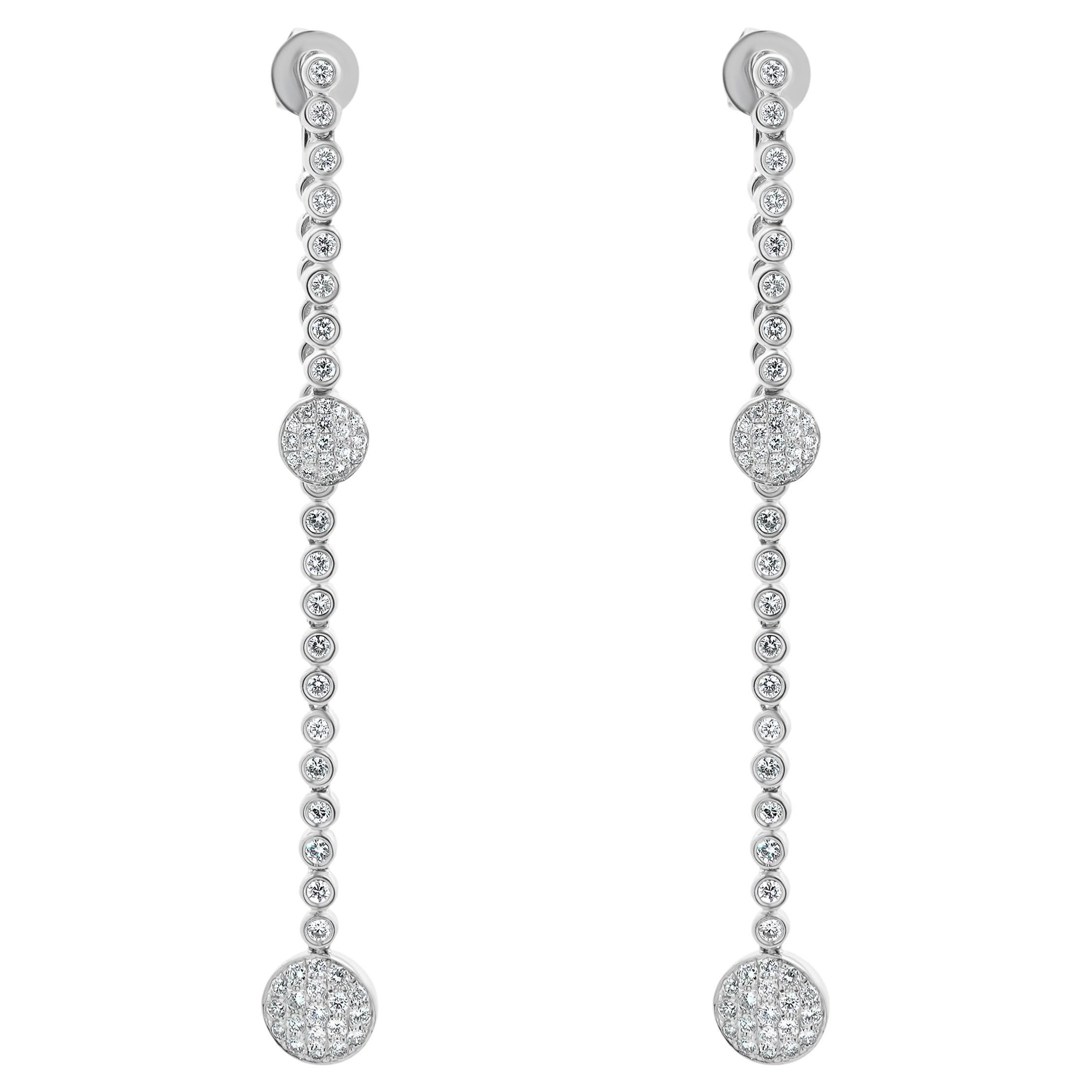 18 Karat White Gold Pave Diamond Disc Drop Earrings
