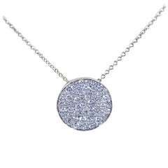 18 Karat White Gold Pave Diamond Disc Necklace