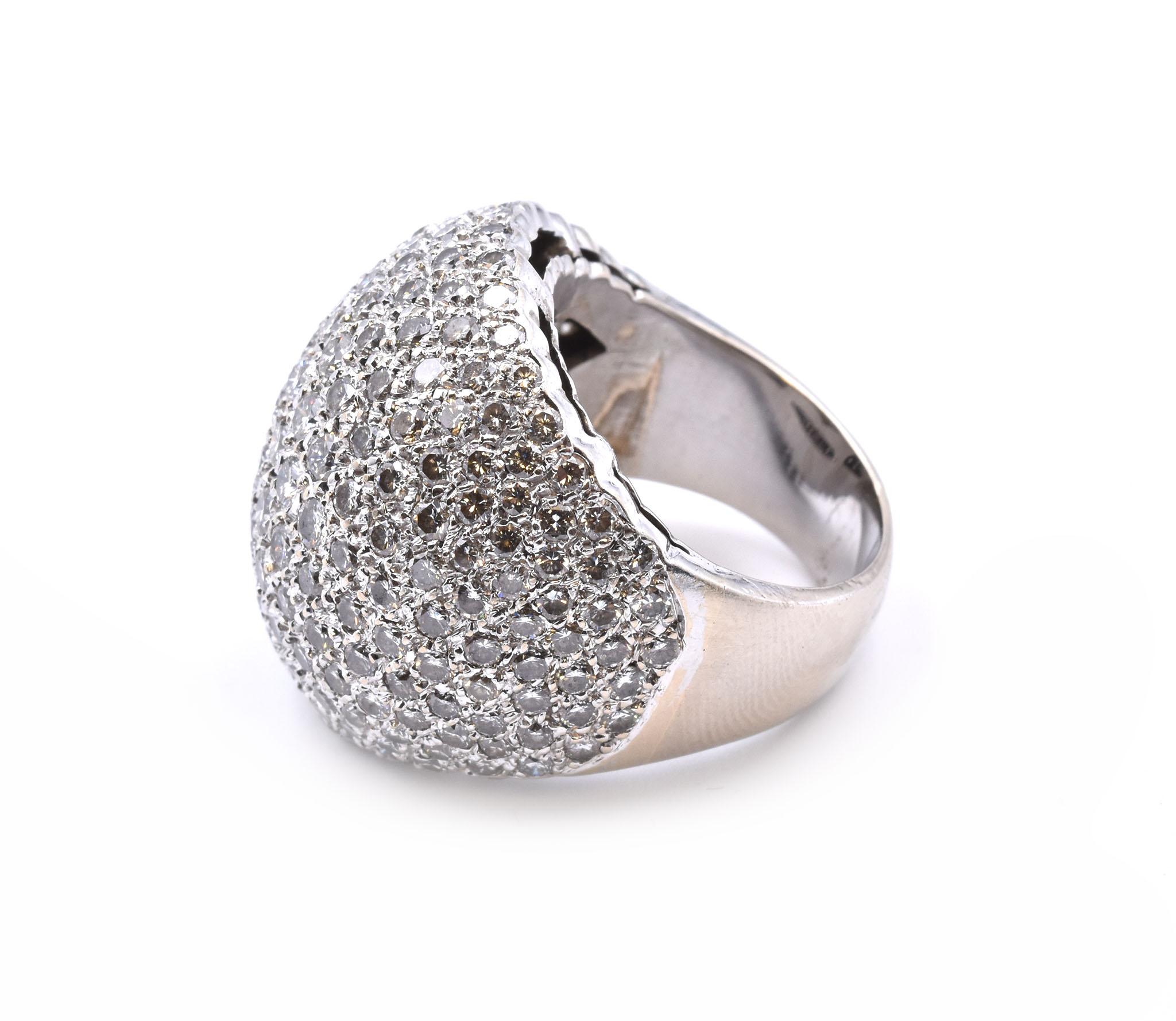 Round Cut 18 Karat White Gold Pave Diamond Dome Ring For Sale