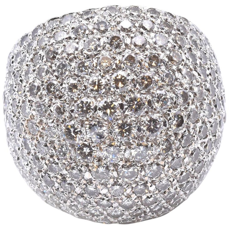 18 Karat White Gold Pave Diamond Dome Ring For Sale at 1stDibs