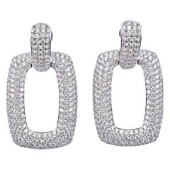 18 Karat White Gold Pave Diamond Door Knocker Earrings