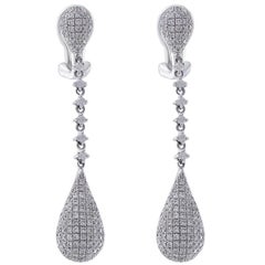 18 Karat White Gold Pave Diamond Drop Earrings