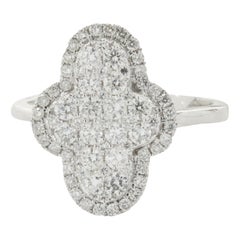 18 Karat White Gold Pave Diamond Elongated Cross Ring