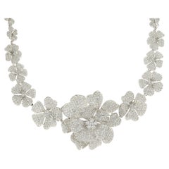 18 Karat White Gold Pave Diamond Flower Collar Necklace