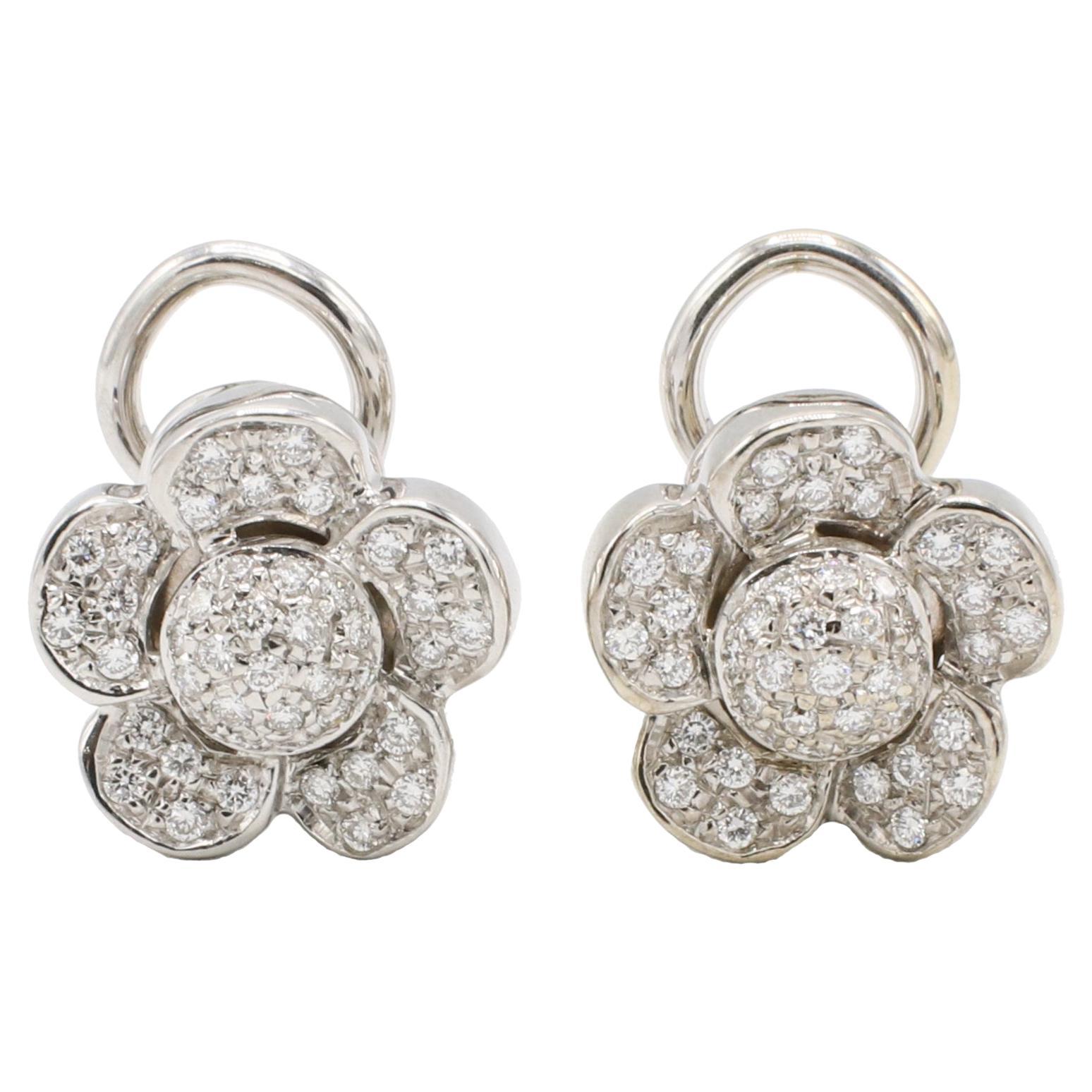 Diamond Flower Blooming Earrings In 14K Rose Gold With Omega Back