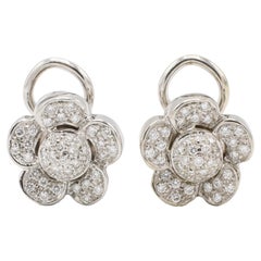 18 Karat White Gold Pavé Natural Diamond Flower Earrings