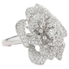 18 Karat White Gold Pave Diamond Flower Ring