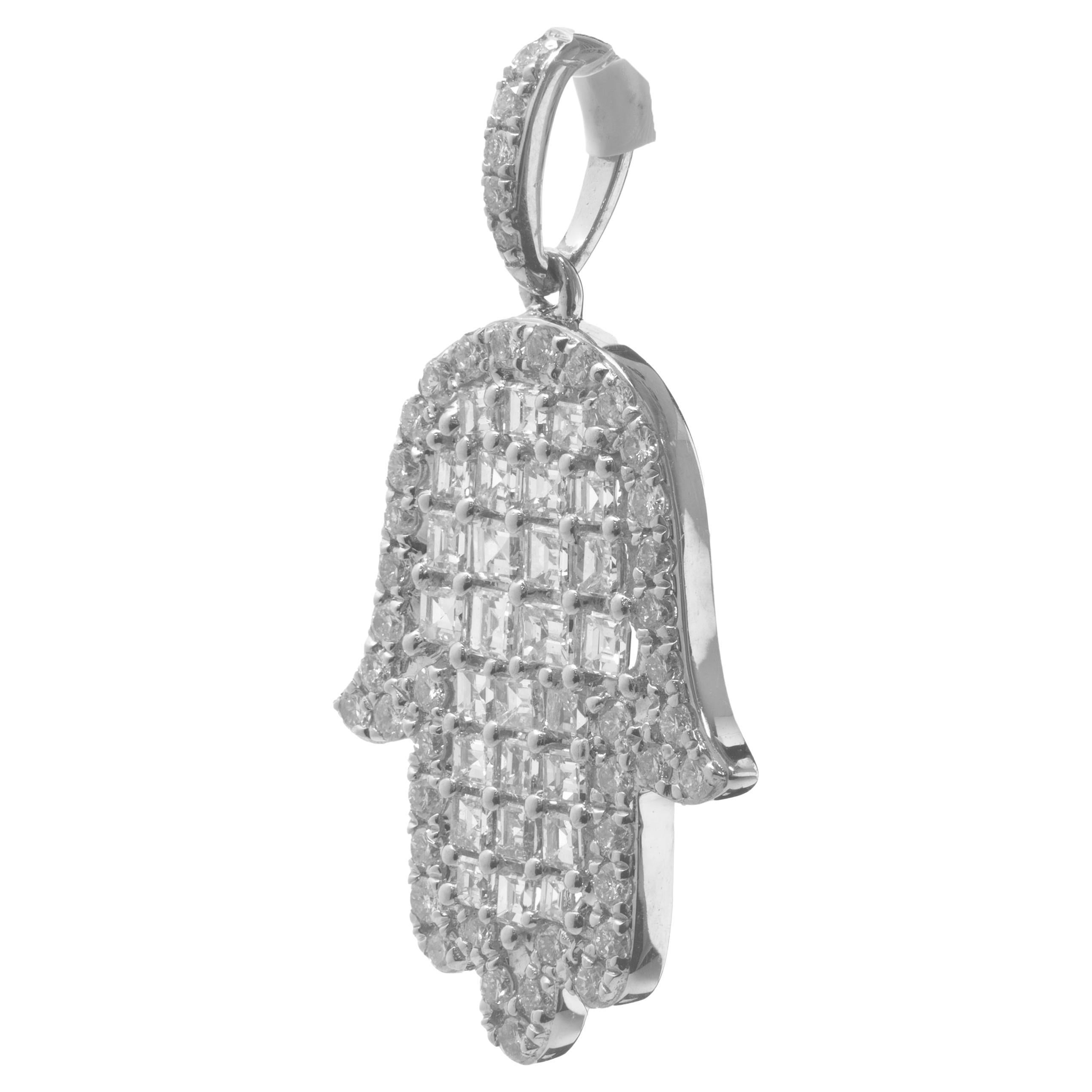 18 Karat White Gold Pave Diamond Hamsa Pendant