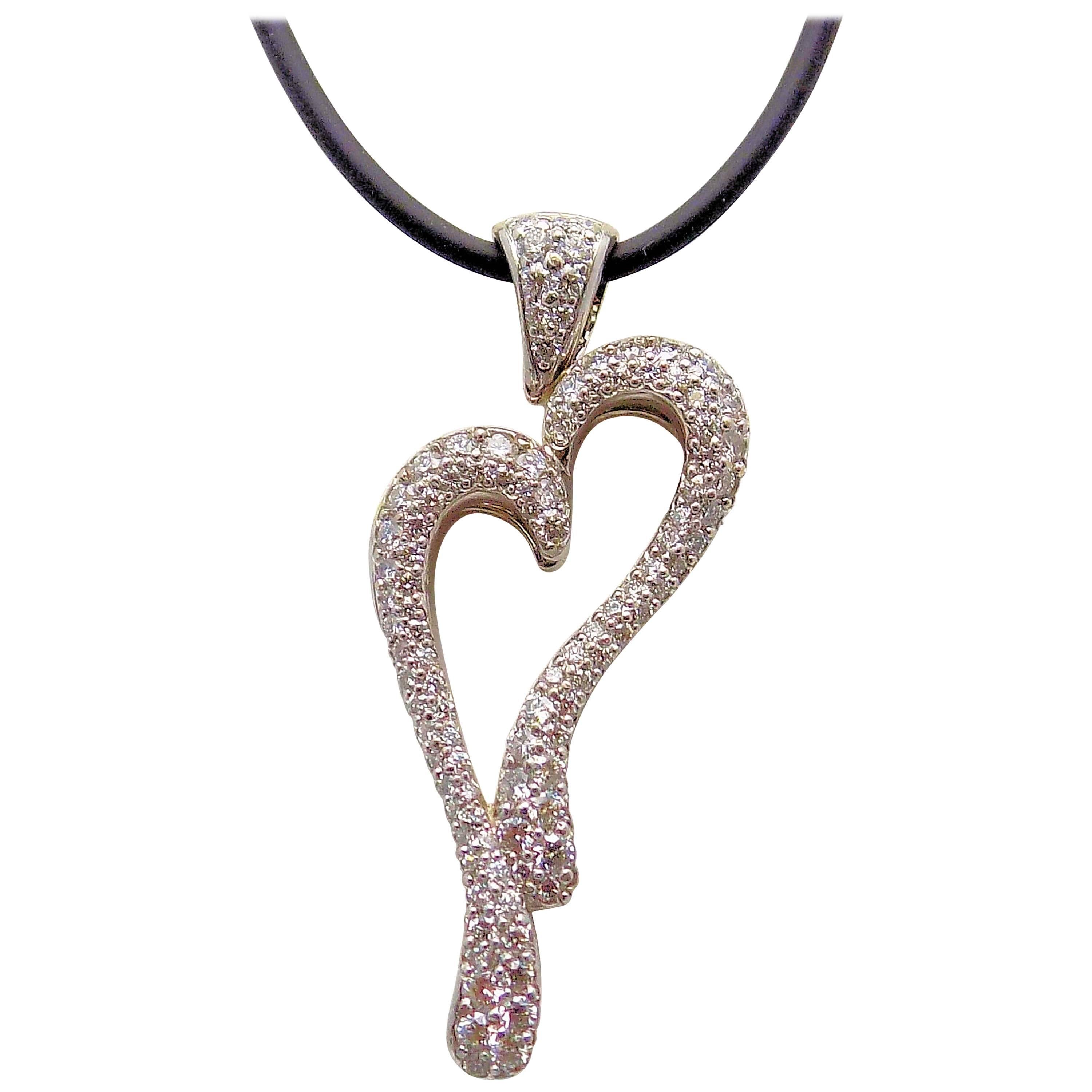 18 Karat White Gold Pave Diamond Heart Pendant by David Gardner