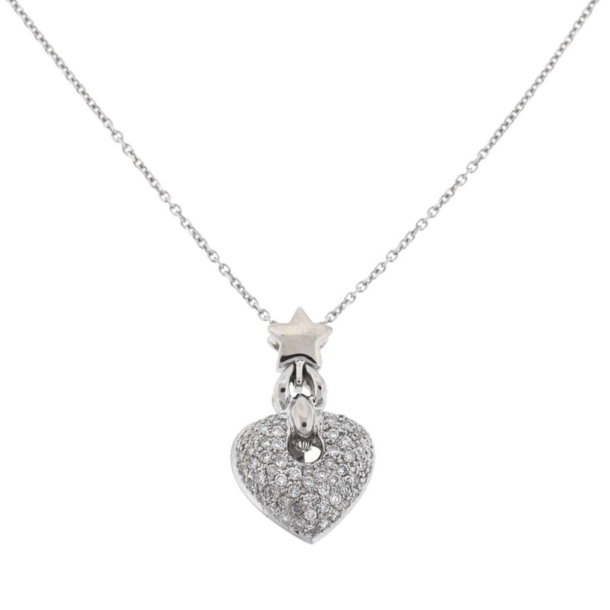 Style - Pave Diamond Heart Pendant Necklace
Metal - Pendant - 18k White Gold - Chain  - 14k White Gold
Weight - 7.5 grams
Stones - Diamonds - approx. .70 cts - Chain length - 18