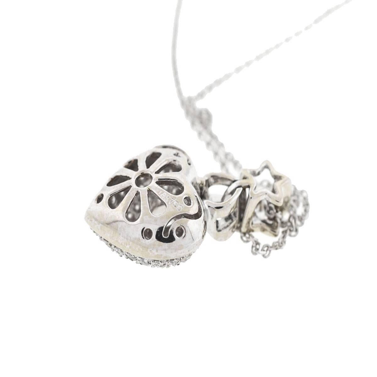 18 Karat White Gold Pave Diamond Heart Pendant Necklace 1