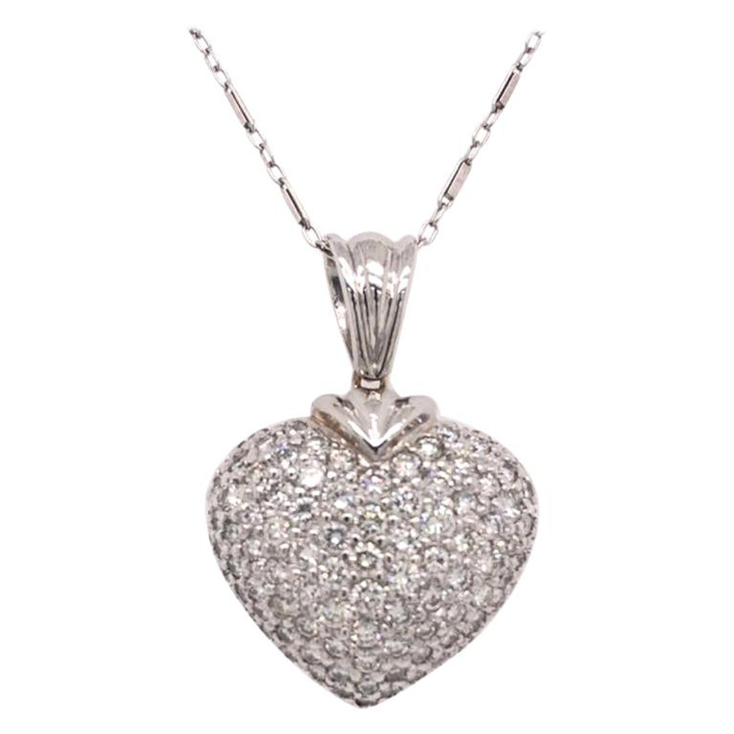 Heart Pendant Necklace 18 Karat White Gold Pave Diamond For Sale At 1stdibs Diamond Heart Necklace White Gold