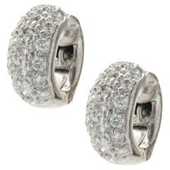 18 Karat White Gold Pave Diamond Huggie Hoop Earrings