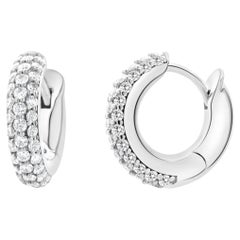 18 Karat White Gold Pave Diamond Huggie Hoop Earrings
