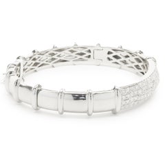 18 Karat White Gold Pave Diamond ID Style Bangle Bracelet