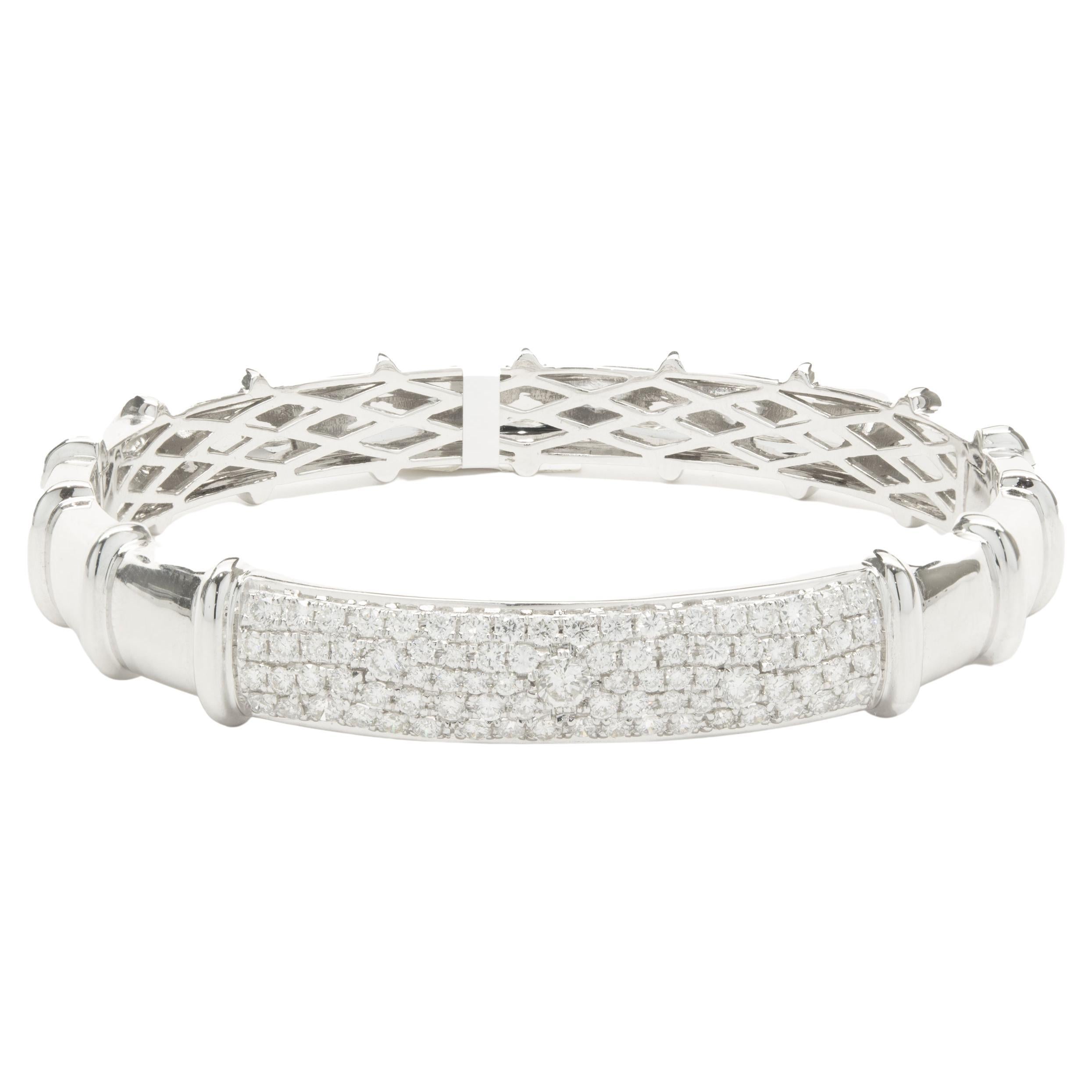 18 Karat White Gold Pave Diamond ID Style Bangle Bracelet