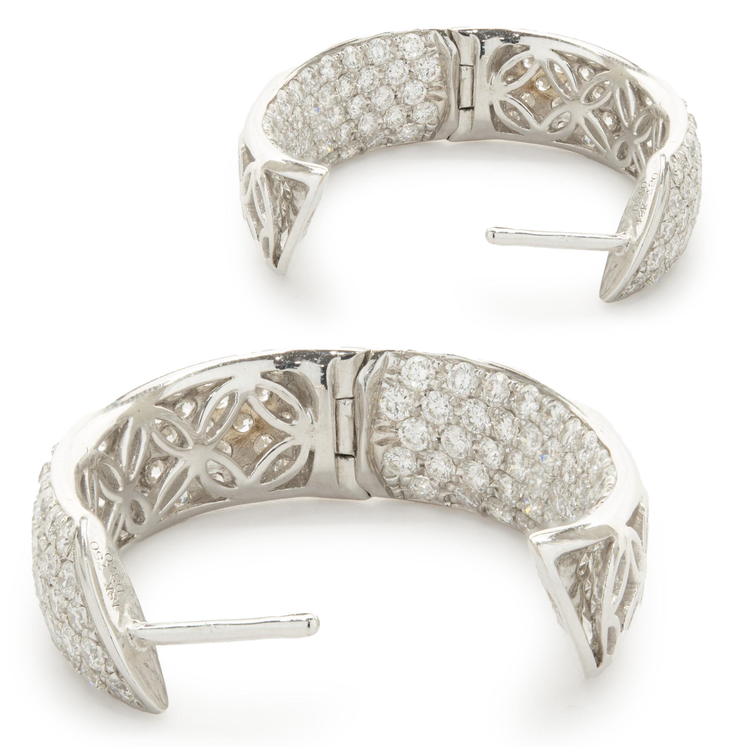 18 Karat White Gold Pave Diamond Inside Outside Hoop Earrings In Excellent Condition For Sale In Scottsdale, AZ