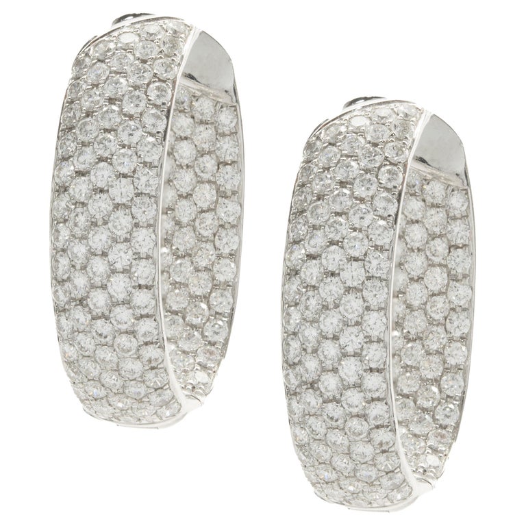 18 Karat White Gold Mosaic Set Diamond Inside Outside Hoop Earrings