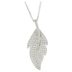 18 Karat White Gold Pave Diamond Leaf Pendant